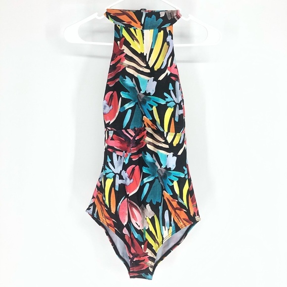 PRANA NWT LEOLANI SWIMSUIT BLACK LA FLORA SMALL - Picture 2 of 11